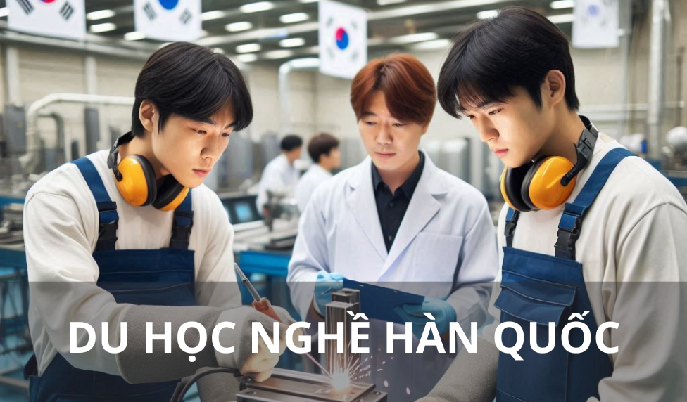 Các sinh viên Du học nghề Hàn Quốc đang được giảng viên hướng dẫn thực hành nghề